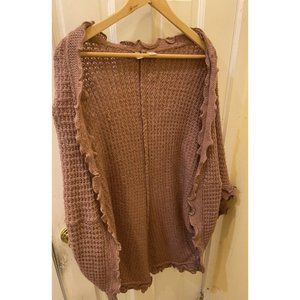 Anthropologie Moth Mauve Ruffled Wool Blend Cardigan Sweater Women's Size XS